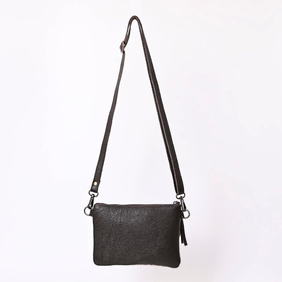 Women Leather Handbag Slim Zipper Closure Detachable Strap Casual Formal - Picture 6 of 8